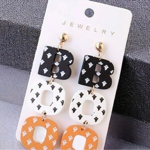 Black, White, and Orange Boo Ghost Earrings